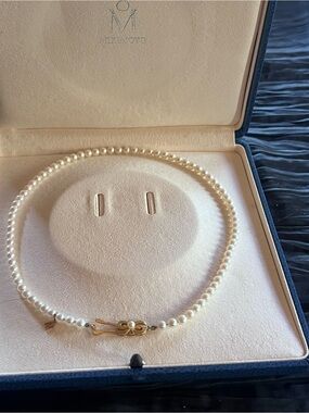 Mikimoto Pearl Necklace with Gold Floral Clasp - Cream Pearls